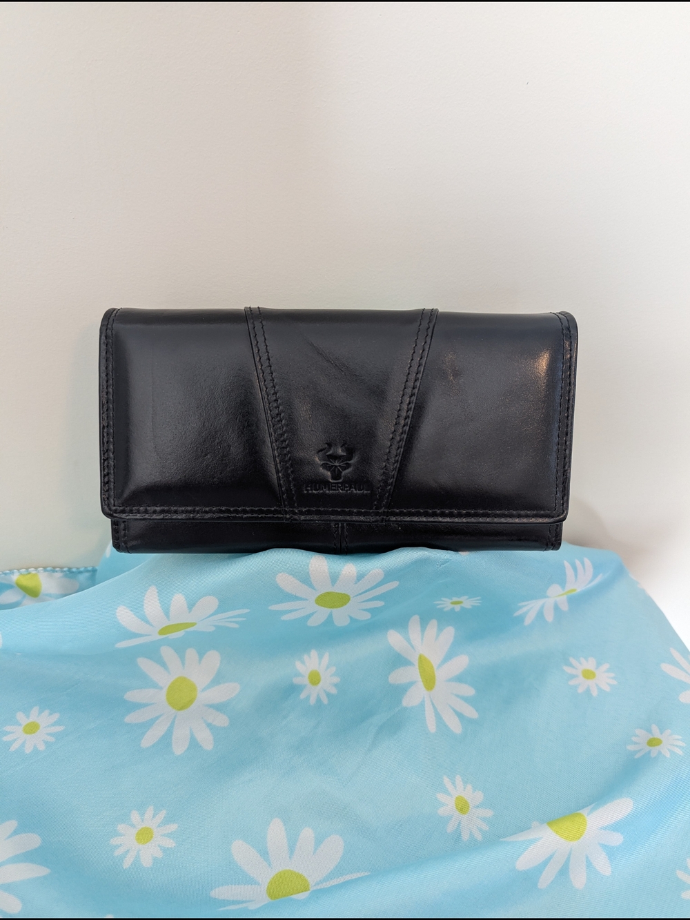 Classic Black Leather Wallet with Embossed Logo